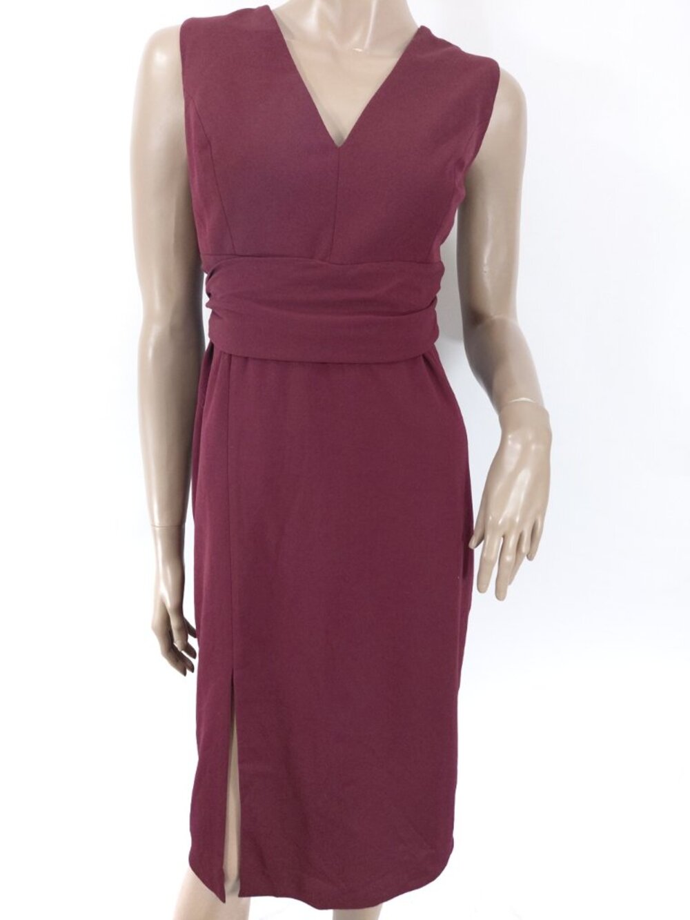 DRESS THE POPULATION Dress Alessia Sleeveless Waist Wrap Stretch Burgandy XL